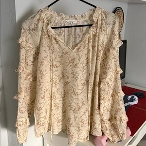 Floral Ruffle Blouse in Cream and Brown
